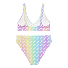 Load image into Gallery viewer, Pastel Rainbow Footprint Recycled high-waisted bikini