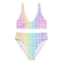 Load image into Gallery viewer, Pastel Rainbow Footprint Recycled high-waisted bikini