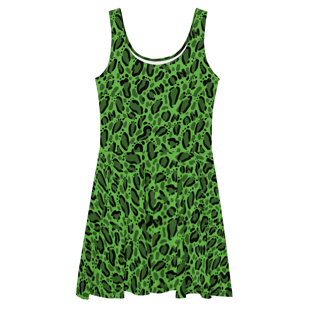 Neon Green On On Leopard Skater Dress