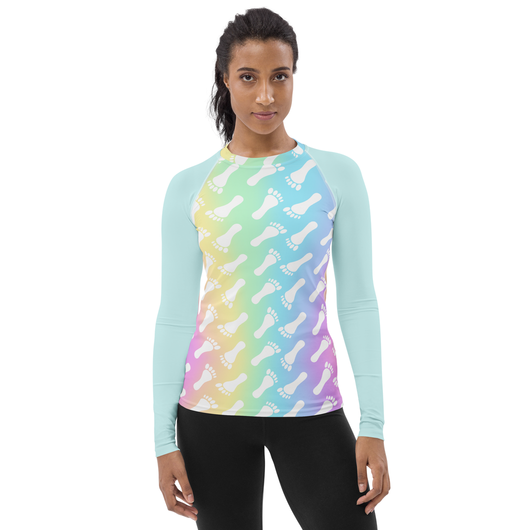 Pastel Rainbow Footprint Women's Rash Guard